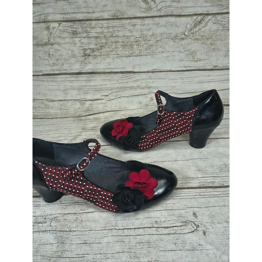 Ruby Shoo Freya Maryjane Pumps Black And Red Floral Women Size 39